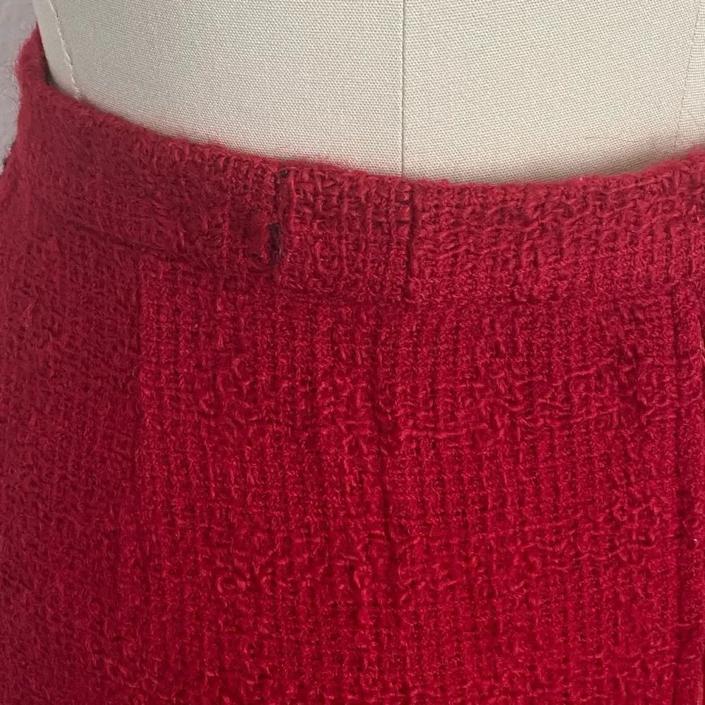 CHANEL Red Tweed Pencil Midi Wool Suit Classic Women’s Skirt Size 38 US 6-8
